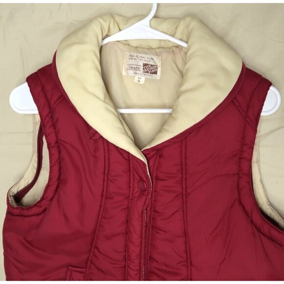 Vintage Sears Puffer Vest Red Snap Front 70s 80s Outerwear Retro Women's Small - Picture 2 of 11